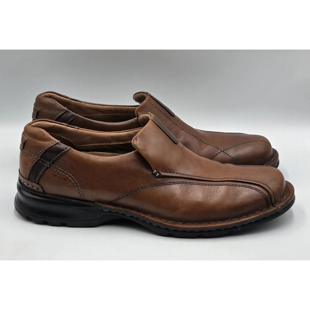 Clarks Escalade 70846 Mens 12M Brown Leather Slip On Loafers Comfort Dress Shoes